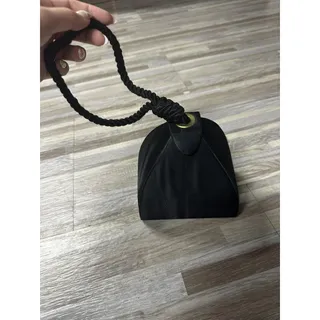 Photo of Black Satin Top Handle Bag Womens Small Rope Strap Evening Party Cocktail Purse