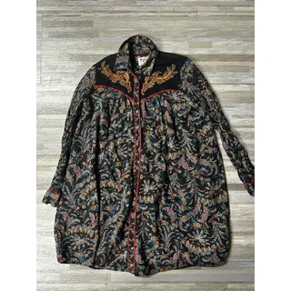Photo of Holding Horses Dress Womens 10 Black Floral Embroidered Shirt Dress Long Sleeve