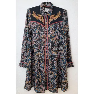 Photo of Holding Horses Dress Womens 10 Black Floral Embroidered Shirt Dress Long Sleeve