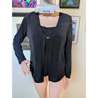 Photo of Kathie Lee Collection Black Layered Front Tunic with Gold Accent