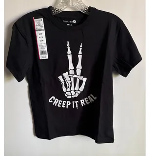 Photo of "Creep It Real" Youth Crew Neck Graphic Tee Sz Sm Black Peace Sign 100% Cotton