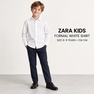 Photo of ZARA Kids Boys Formal White Solid Long Sleeve Collared Button-Up Shirt 8-9Y