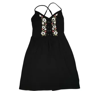 Photo of Abercrombie And Finch Floral Embroidery Dress Sz S Black Mini Boho