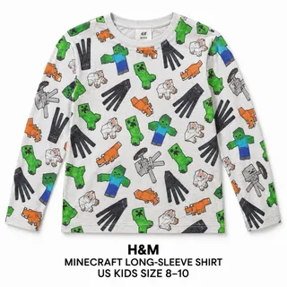 Photo of H&M Kids Minecraft All-Over Graphic Print Long Sleeve Crew Tee Cotton 8-10