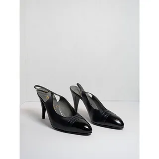 Photo of Bruno Magli Women 7.5B Black Leather Slingback Cap Toe Pump Heels Italy