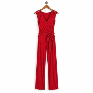Photo of Ralph Lauren Ruched Wide Leg Jumpsuit in Cherry Red NWT Size Small