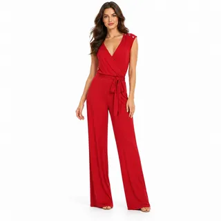 Photo of Ralph Lauren Ruched Wide Leg Jumpsuit in Cherry Red NWT Size Small