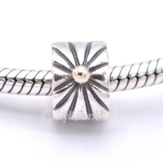 Photo of Authentic PANDORA Retired Silver Sunburst Clip with 14K Gold - 790216
