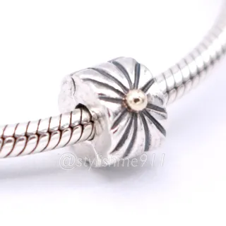 Photo of Authentic PANDORA Retired Silver Sunburst Clip with 14K Gold - 790216