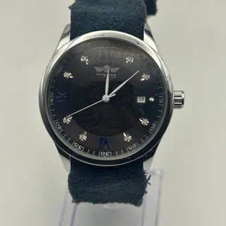 Photo of Winner A458 Black Dial Silver Case Skeleton back  Mechanical Watch Working