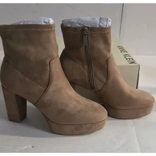 Photo of Anne Klein Volt Platform Boots Womens 8 Sand Suede Block Heel Ankle Boots NIB