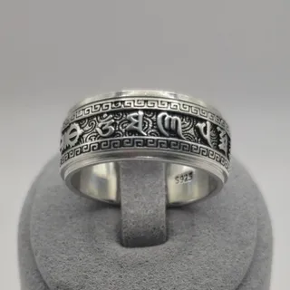 Photo of S925 Sterling Silver Tibetan Mantra Om Ma Ni Pad Me Hum Spinner Meditation Ring