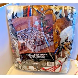 Photo of Vintage Owen Equestrian Horses Fashion Print Blanket Full Twin Size 72"x 90"