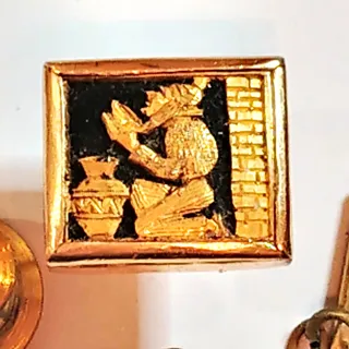 Photo of Vintage Egyptian Revival Gold Black Enamel Kneeling Figure Tie Tack Pin
