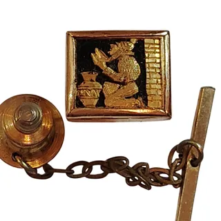 Photo of Vintage Egyptian Revival Gold Black Enamel Kneeling Figure Tie Tack Pin