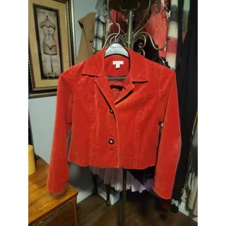 Photo of Copied - Charter Club Womens Size M Red Paisley Embossed Corduroy Cropped Blazer Jacket