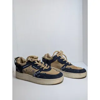 Photo of Jinlaike Men Size 9 Paisley Tan Navy Blue Thick Rope Lace Skate Sneakers Shoes
