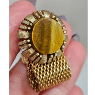 Photo of Vintage MCM Dante Tiger Eye Mesh Wrap Cufflinks | Quiet Luxury Gold Tone