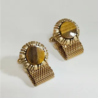 Photo of Vintage MCM Dante Tiger Eye Mesh Wrap Cufflinks | Quiet Luxury Gold Tone