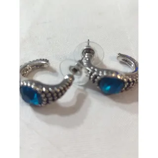 Photo of Sparkle silver earrings with blue rhinestones lead free