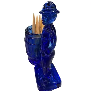 Photo of Vintage Cobalt Blue Glass Charlie Chaplin Toothpick Holder with Barrel
