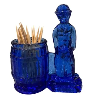 Photo of Vintage Cobalt Blue Glass Charlie Chaplin Toothpick Holder with Barrel