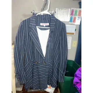 Photo of Free People Stella Blue Striped whimsical style blazer 