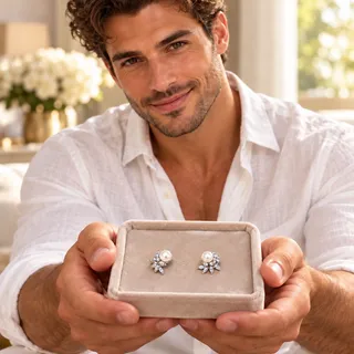 Photo of Faux Pearl & Cubic Zirconia Floral Stud Earrings