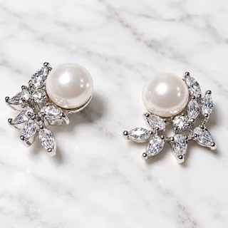 Photo of Faux Pearl & Cubic Zirconia Floral Stud Earrings