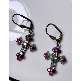Photo of Multicolor Rhinestone Cross Dangle Earrings Silver Tone