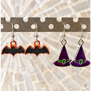 Photo of Halloween Earring Set | Glitter Bats & Purple Witch Hats