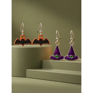 Photo of Halloween Earring Set | Glitter Bats & Purple Witch Hats