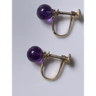 Photo of Vintage Purple Glass Bead Screw Back Earrings, Gold Tone