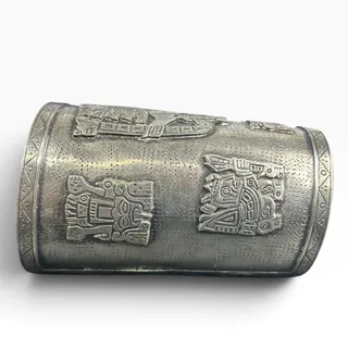 Photo of Vintage Peruvian Silver Cuff Bracelet Incan Inti Sun God Embossed 121g Patina
