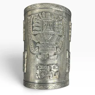 Photo of Vintage Peruvian Silver Cuff Bracelet Incan Inti Sun God Embossed 121g Patina