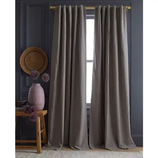 Photo of Quince Cotton Slub Room Darkening Curtain 48x84 Gray Back Tab Single Panel
