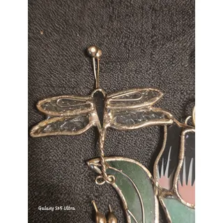 Photo of Stained Glass Dragonfly Flower Suncatcher Green Pink Window Hanging Art