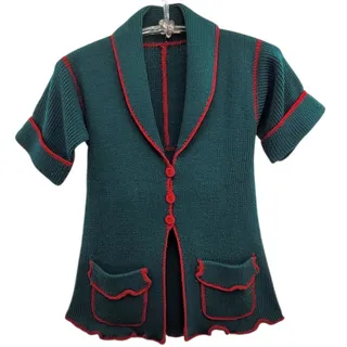 Photo of Vintage Handmade Green Red Short Sleeve Knit Cardigan