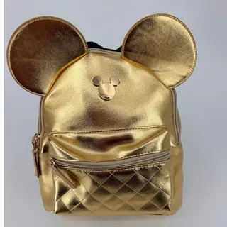 Photo of Disney Mickey Mouse Gold Metallic Mini Backpack Quilted Front Pocket 3D Ears