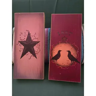Photo of Henton International Ltd Primitive Star and Crows Wooden Wall Plaques - Set of 2