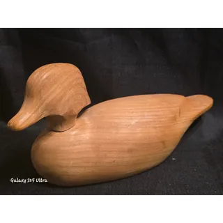Photo of Vintage The Wooden Bird Factory Hand Carved Duck Decoy Natural Wood