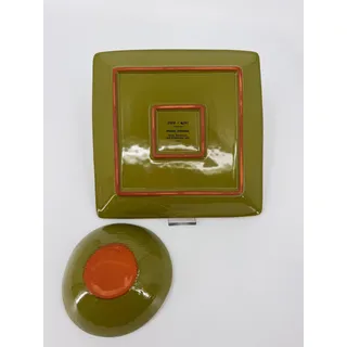 Photo of Vintage Baum Bros Style Eyes Olivera Collection 2pc Square plate and bowl Olive