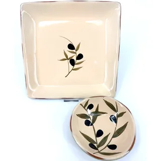 Photo of Vintage Baum Bros Style Eyes Olivera Collection 2pc Square plate and bowl Olive