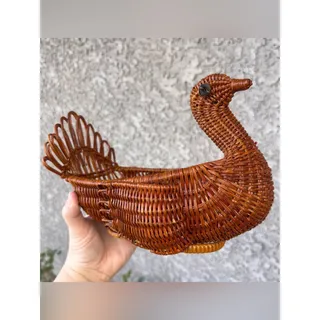 Photo of Vintage 1970s Woven Basket, Turkey-Shaped Decor, Thanksgiving Harvest Home Decor