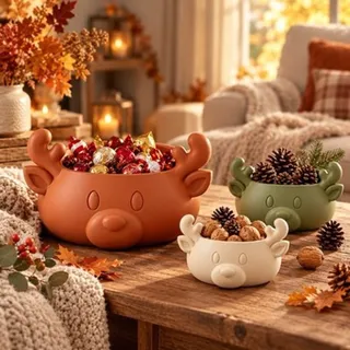 Photo of Reindeer Shaped Decorative Bowl Set of 3, Multicolor Reindeer Bowls