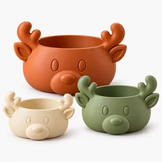Photo of Reindeer Shaped Decorative Bowl Set of 3, Multicolor Reindeer Bowls