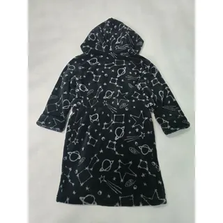 Photo of Pl Sleep Black Cute Monster Face Graphic Printed Embroidered Fluffy Bath Robe Boys 6