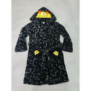 Photo of Pl Sleep Black Cute Monster Face Graphic Printed Embroidered Fluffy Bath Robe Boys 6