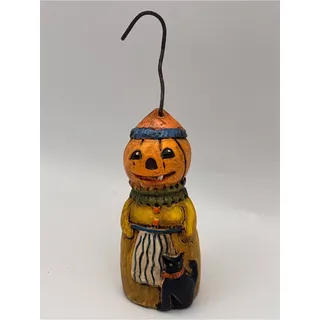 Photo of Vintage Halloween Ornament, Pumpkin Lady with Black Cat, Salem Collection