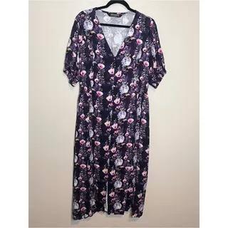 Photo of DISTURBIA Socordia Floral Moon Ruched Waist Midaxi Dress US 14 Whimsigoth